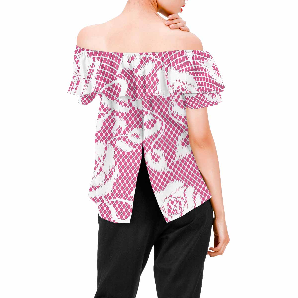 Victorian Lace print Chiffon Blouse, design 17