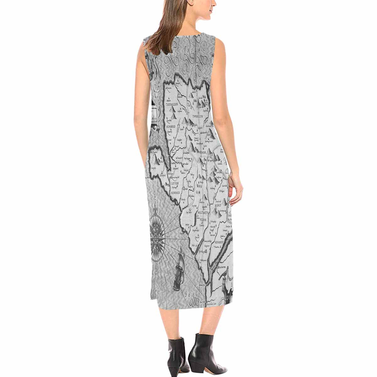 Antique Map chic long dress, Design 03