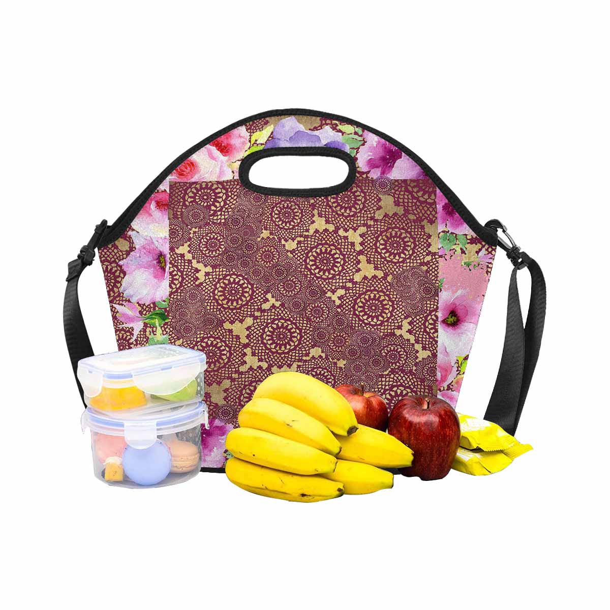 Victorian lace print insulated lunch bag, design 13