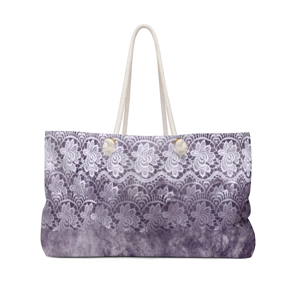 Victorian lace print weekender bag, large, design 39