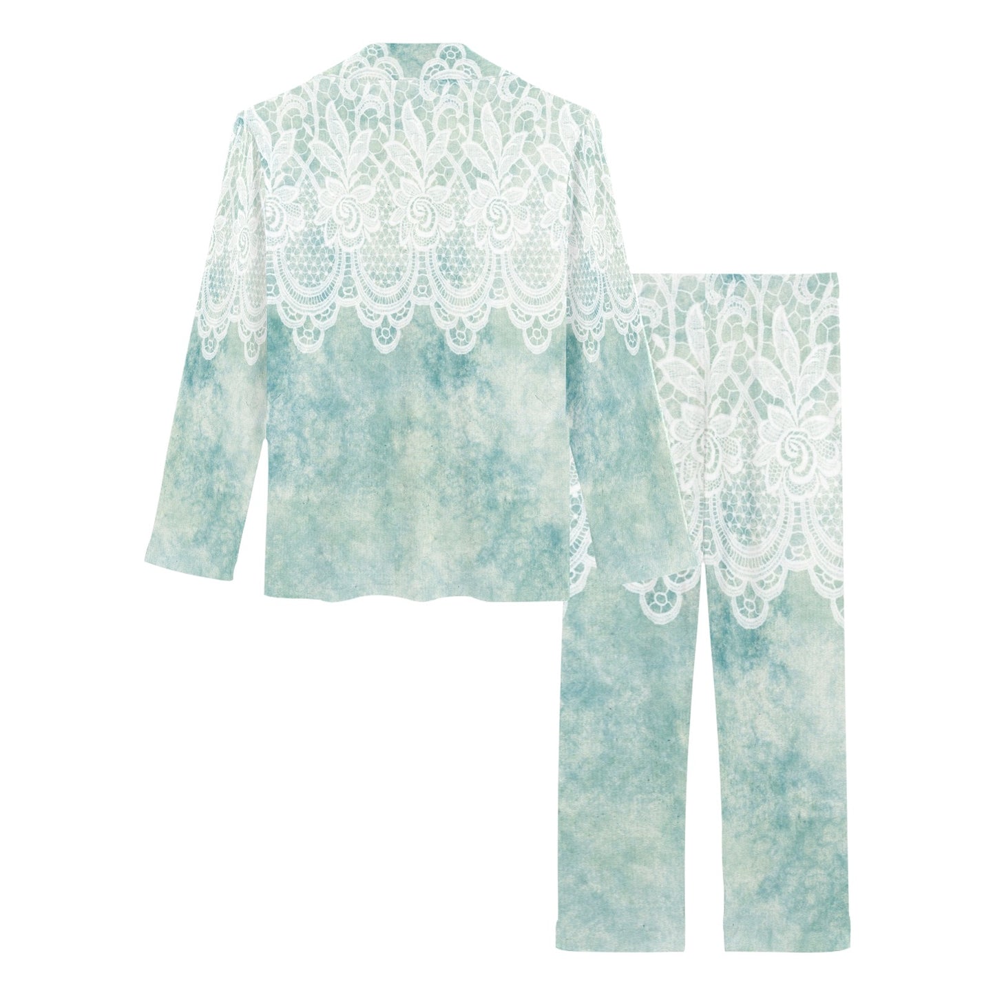 Victorian printed lace pajama set, design 41 Women's Long Pajama Set (Sets 02)