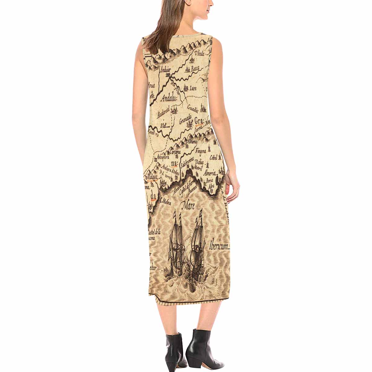 Antique Map chic long dress, Design 18