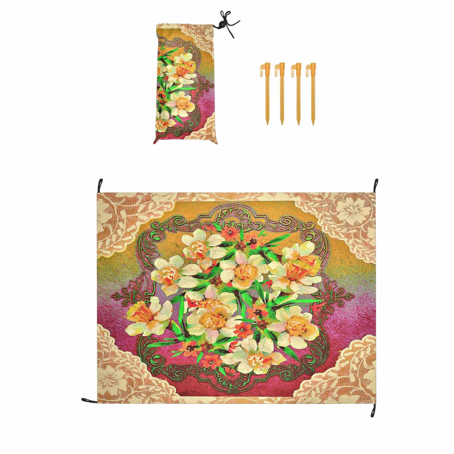 Victorian lace print waterproof picnic mat, 69 x 55in, design 48