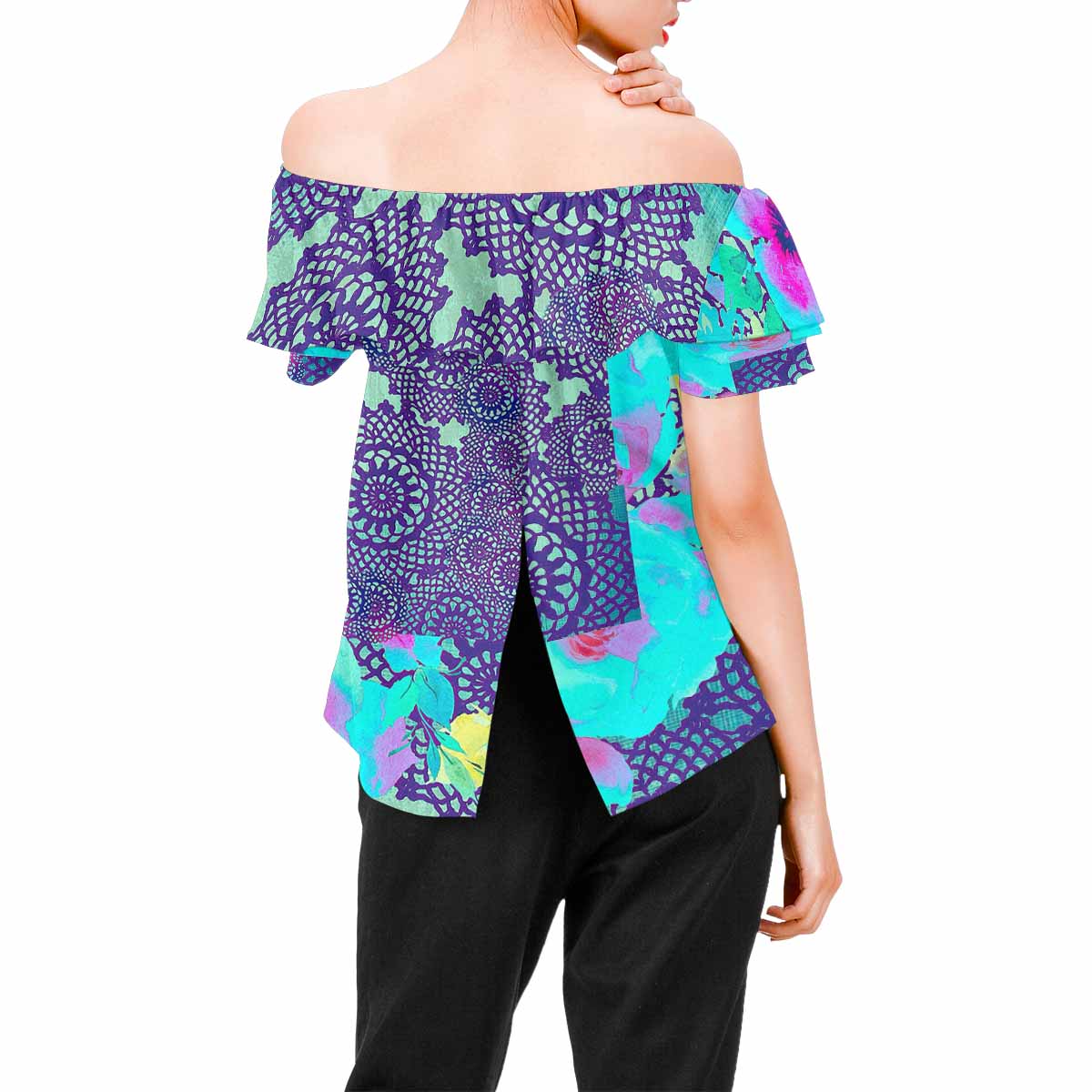 Victorian Lace print Chiffon Blouse, design 14