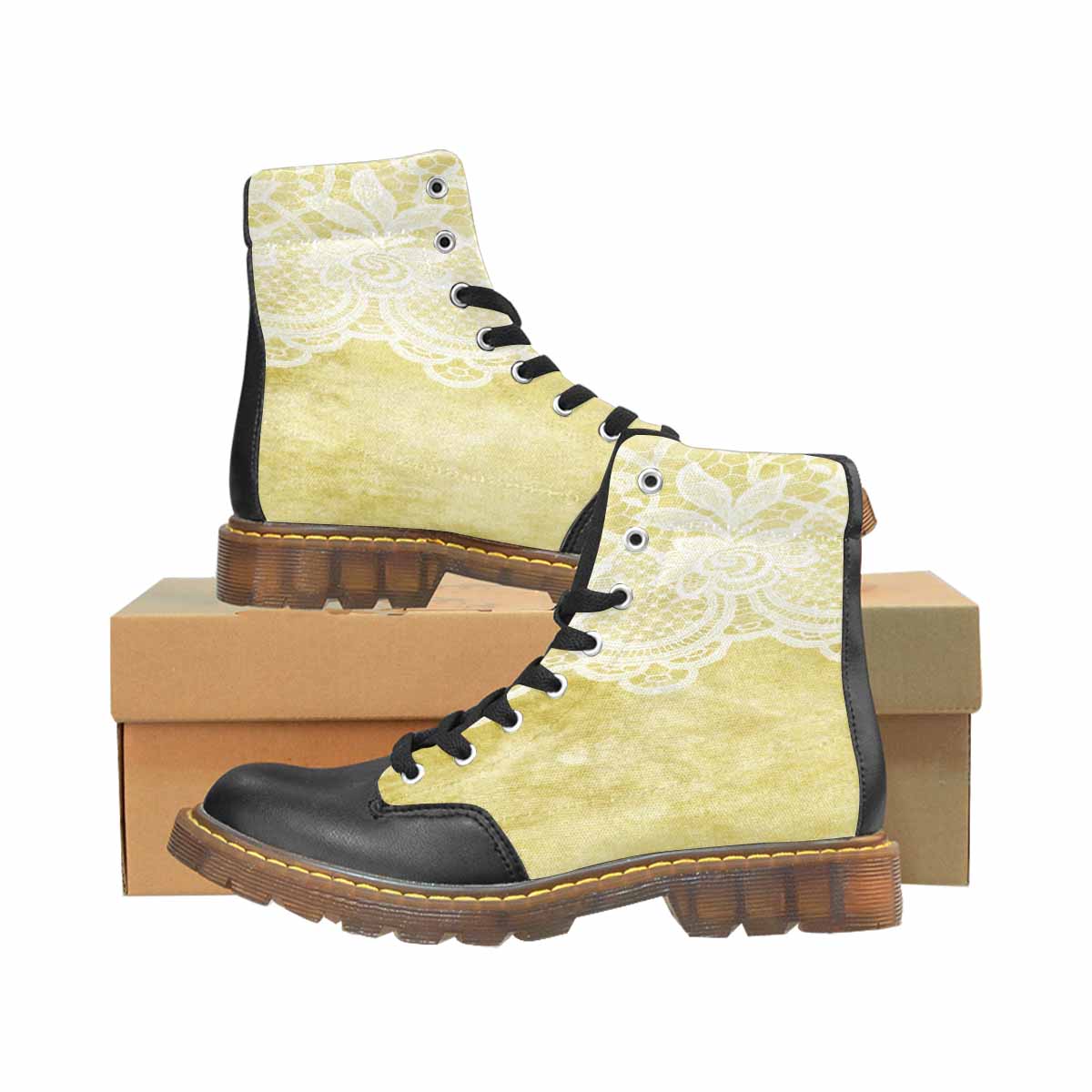 Victorian lace print, cute but tough, Winter walk about boots, design 44