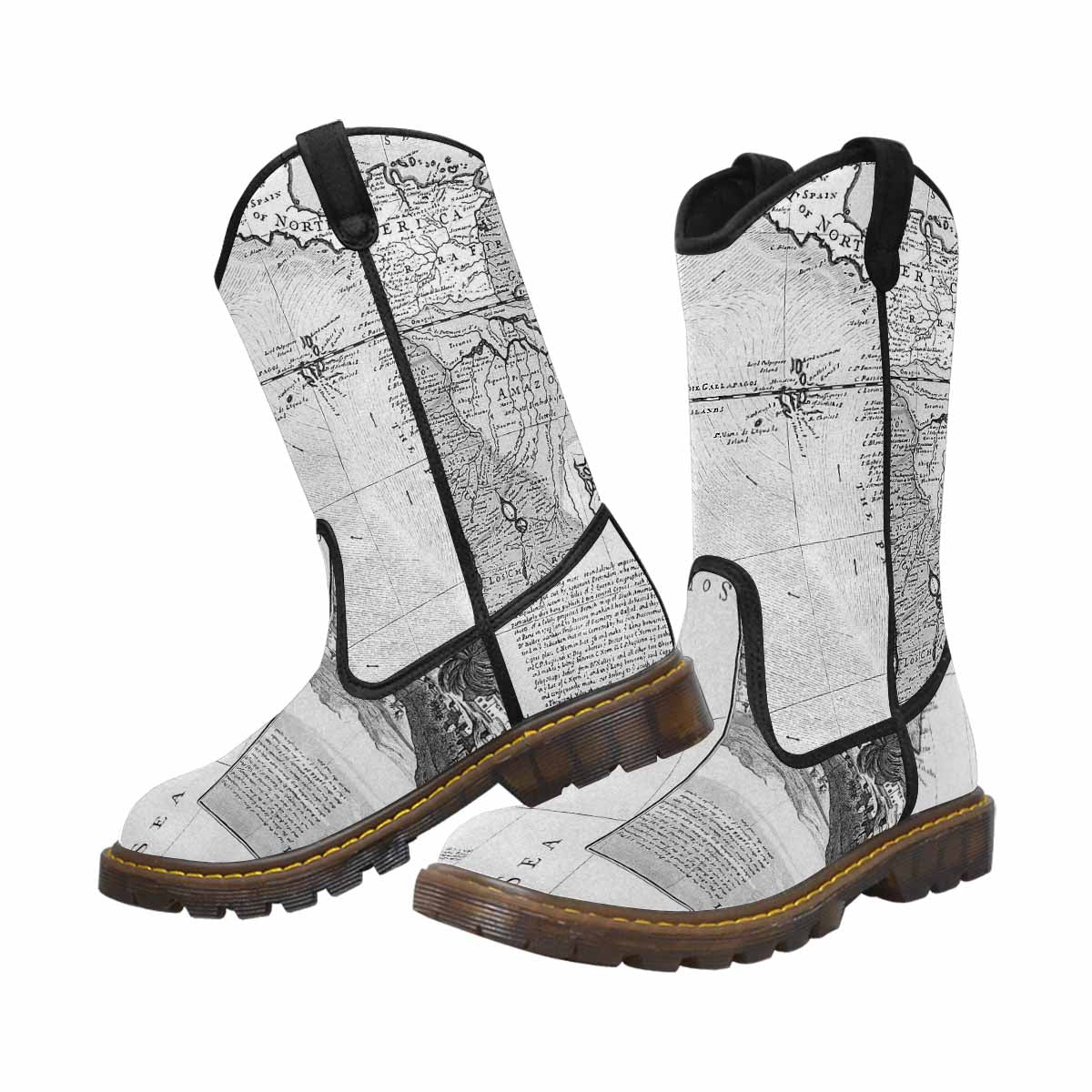 Antique Map design mens western lumber boots, Design 38