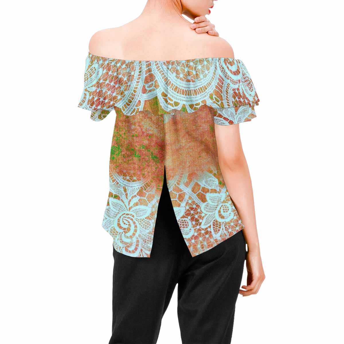 Victorian Lace print Chiffon Blouse, design 31