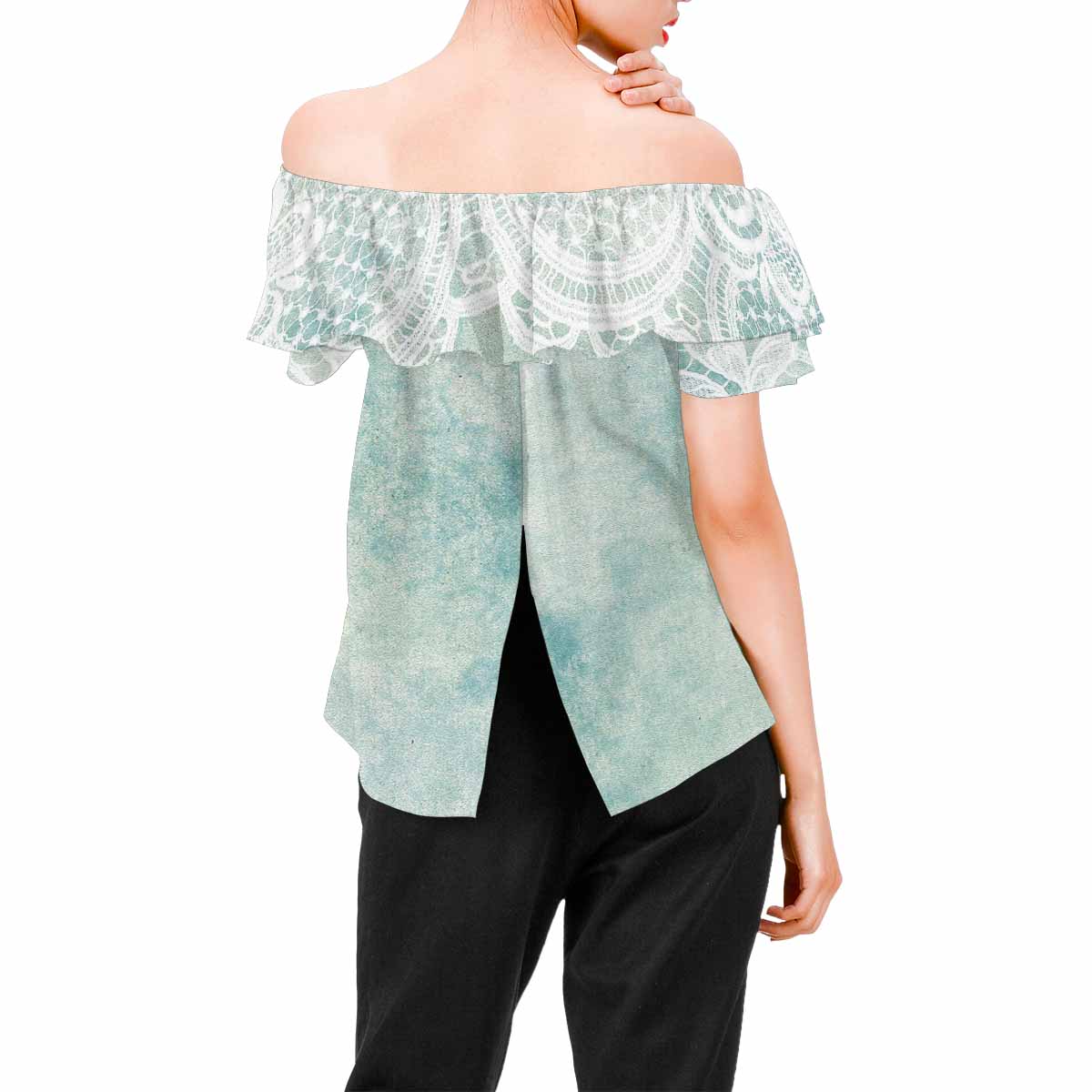 Victorian Lace print Chiffon Blouse, design 41