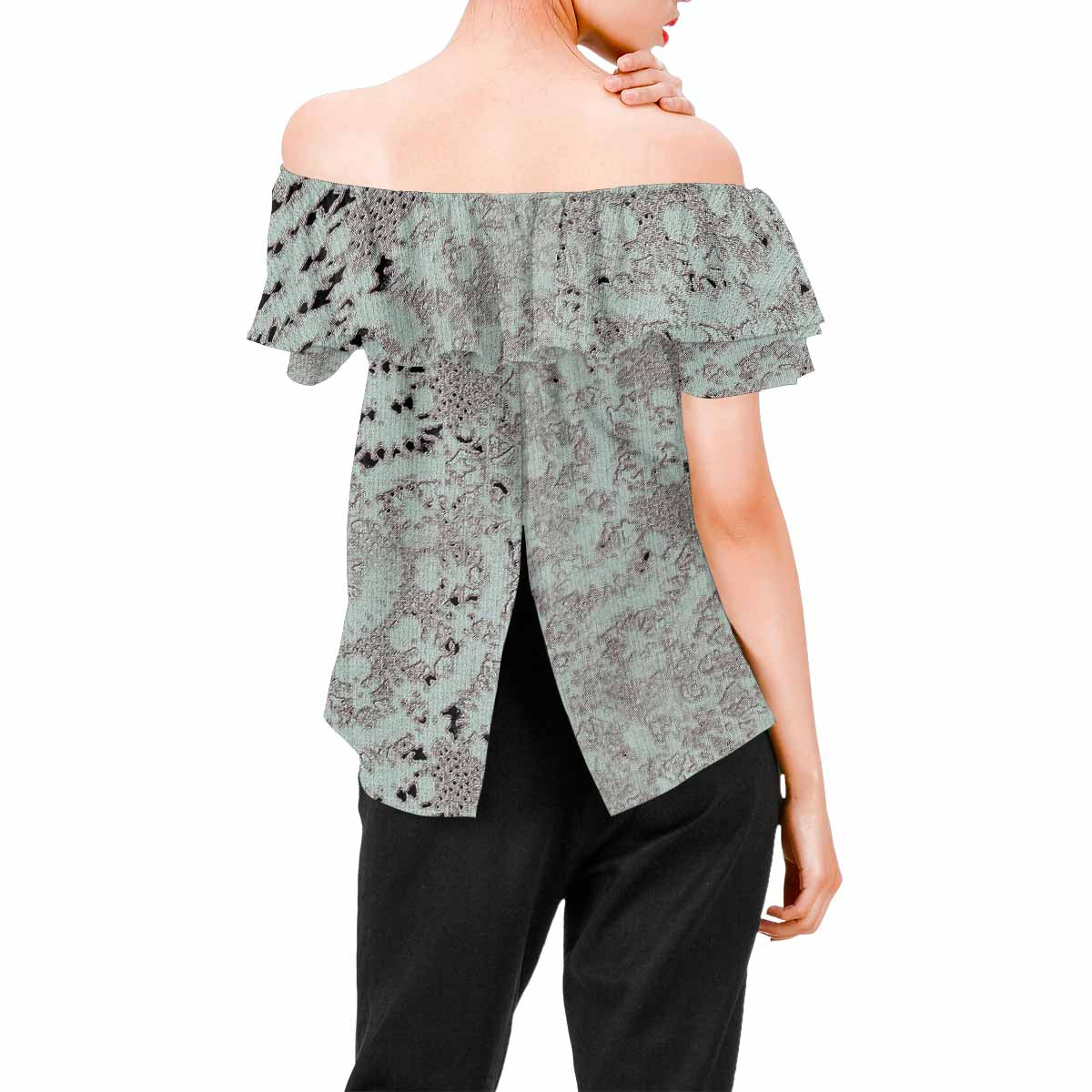 Victorian Lace print Chiffon Blouse, design 51