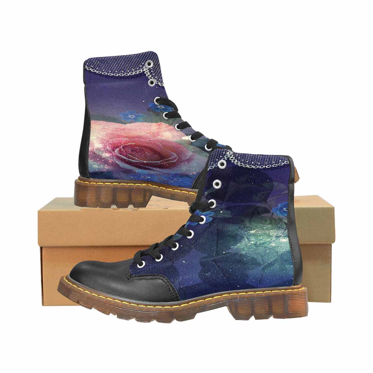 Victorian lace print, cute but tough, Winter walk about boots, design 02