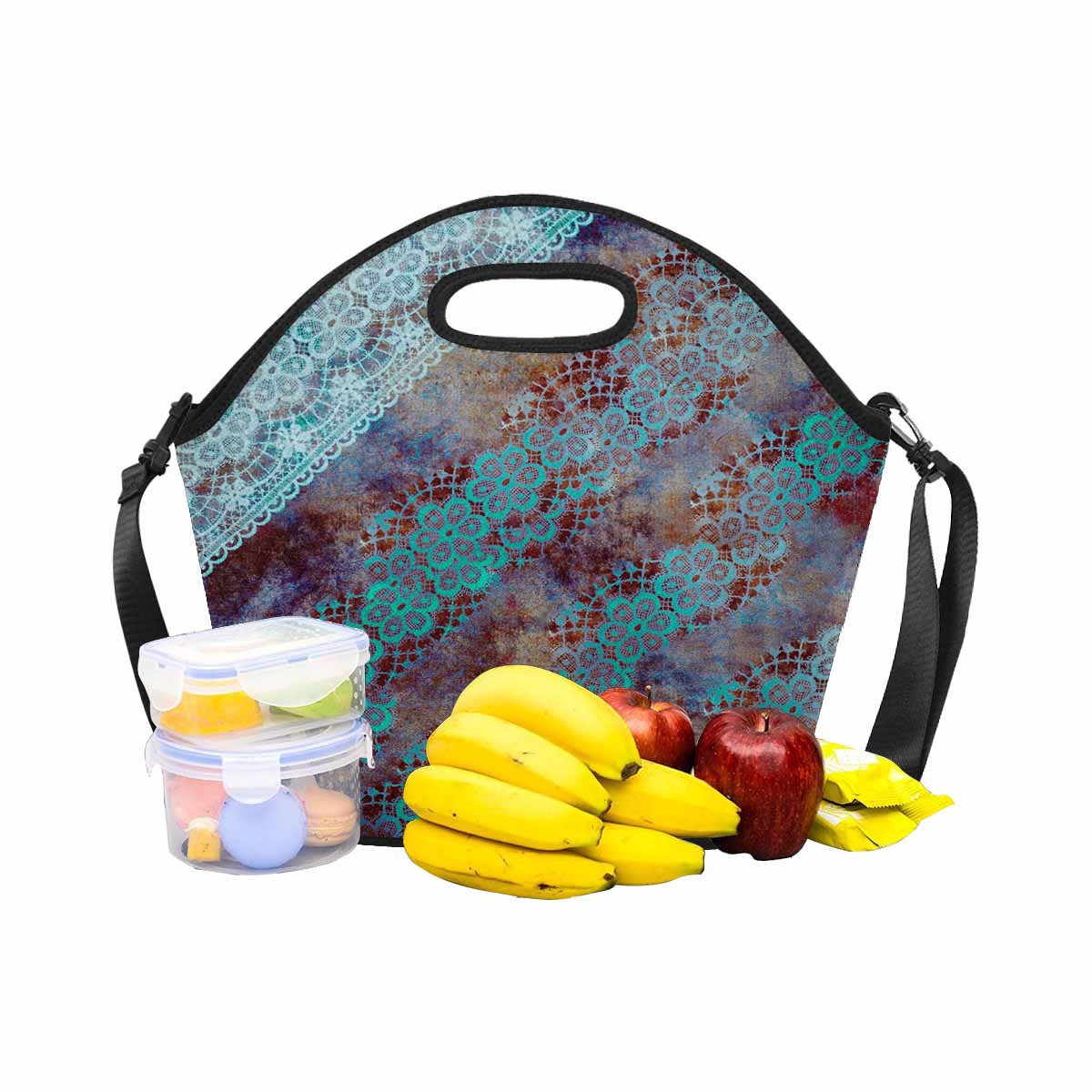 Victorian lace print insulated lunch bag, design 37