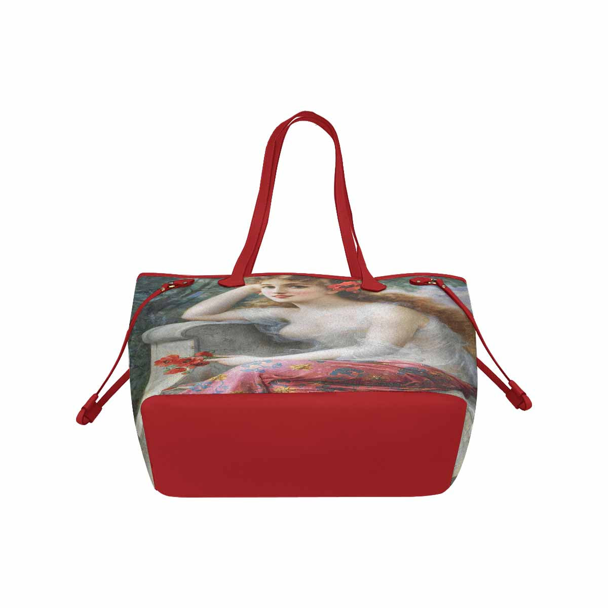 Victorian Lady Design Handbag, Model 1695361, Young Beauty With Poppies, RED TRIM