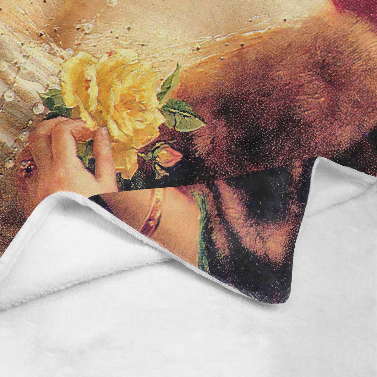 Victorian Lady Design BLANKET, LARGE 60 in x 80 in, Elegant Lady With YELLOW Roses