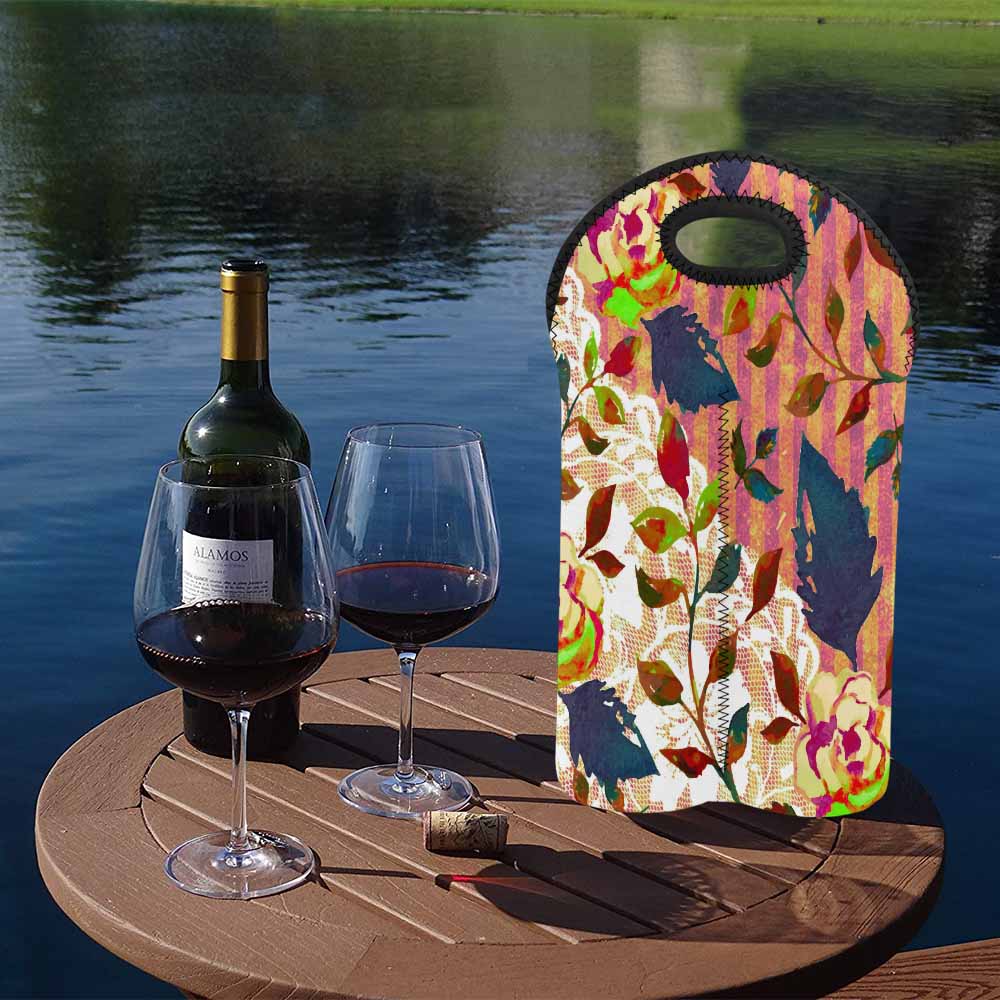 2 Bottle Victorian lace print wine bag, Design 22