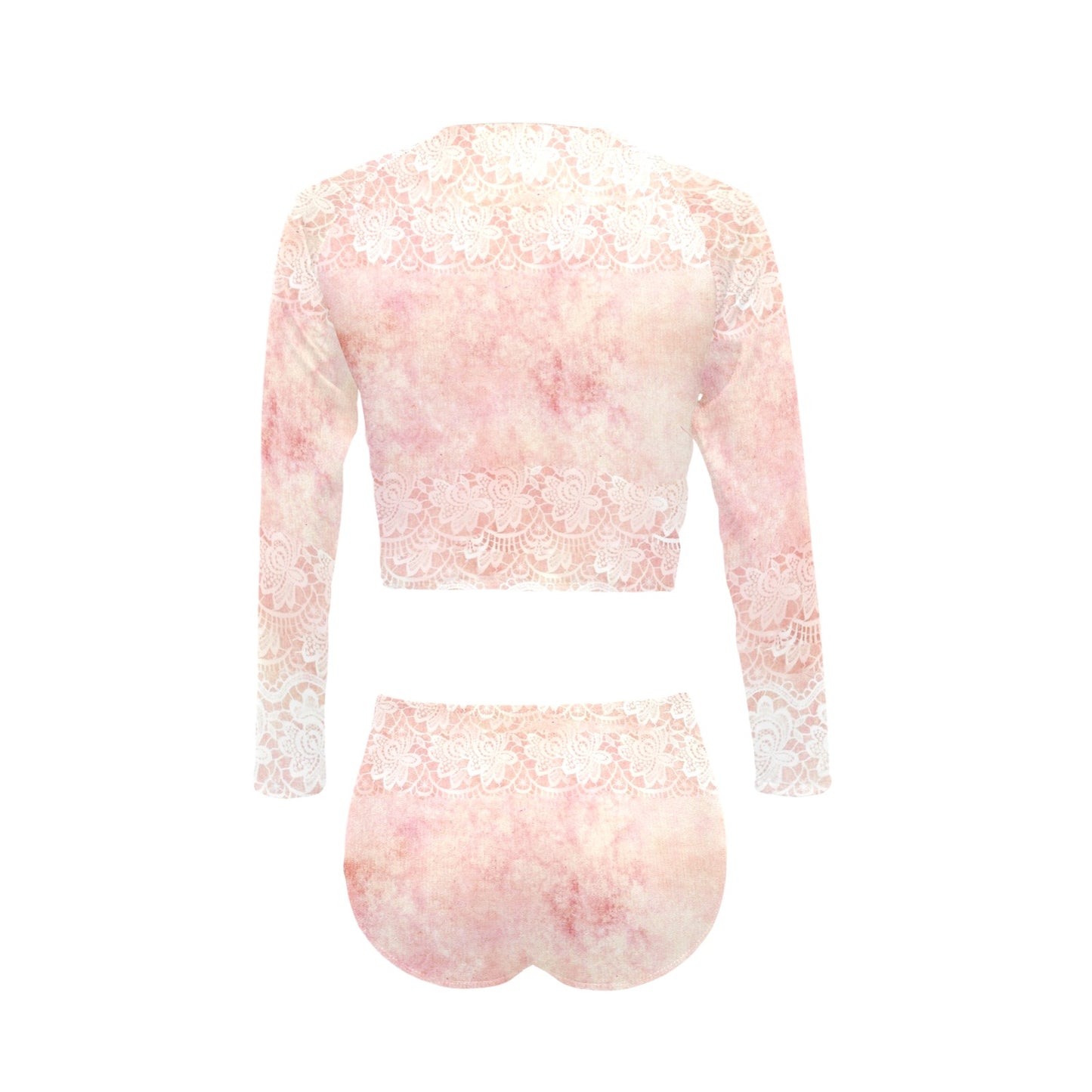 Victorian printed lace, long sleeve 2pc swimsuit, beachwear, design 38 Long Sleeve Bikini Set (Model S27)