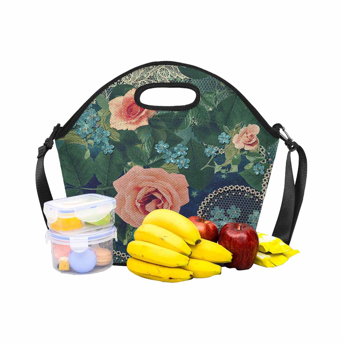 Victorian lace print insulated lunch bag, design 01