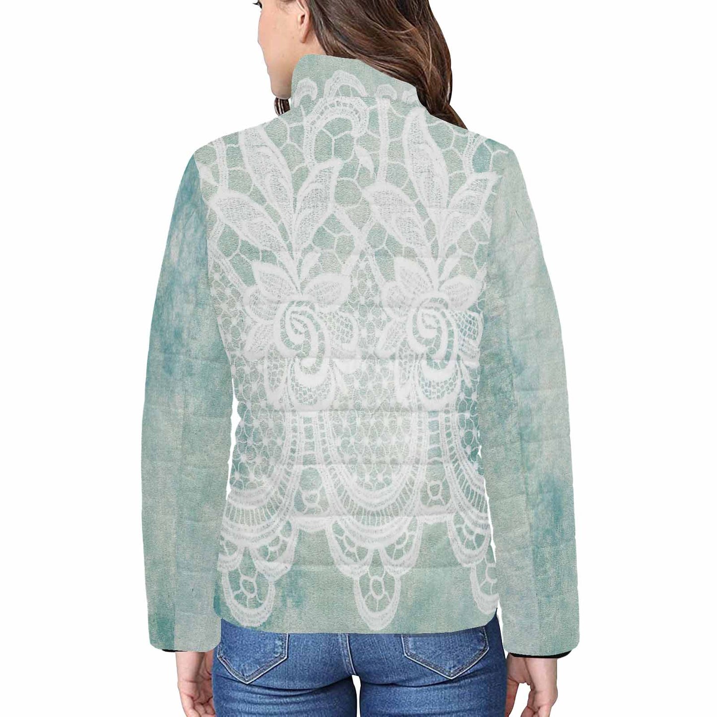 Victorian Lace print womens padded quilted jacket, design 41