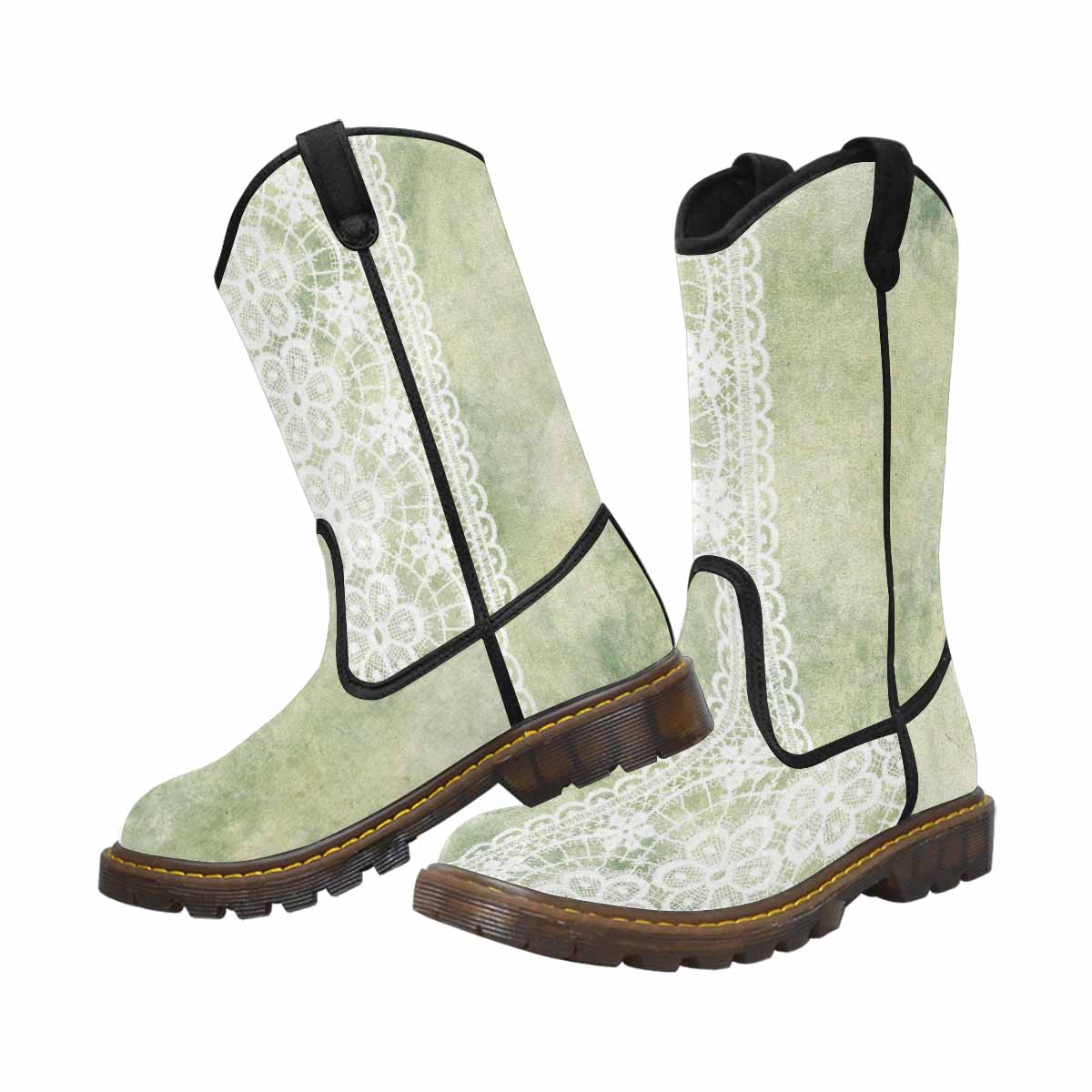 Victorian lace print, western lumber boots, design 42