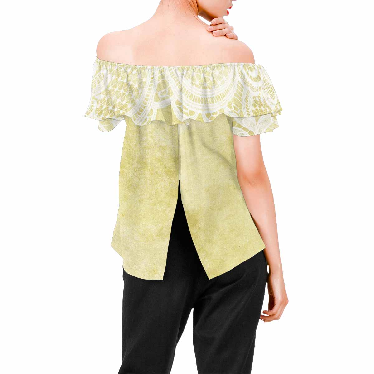 Victorian Lace print Chiffon Blouse, design 44