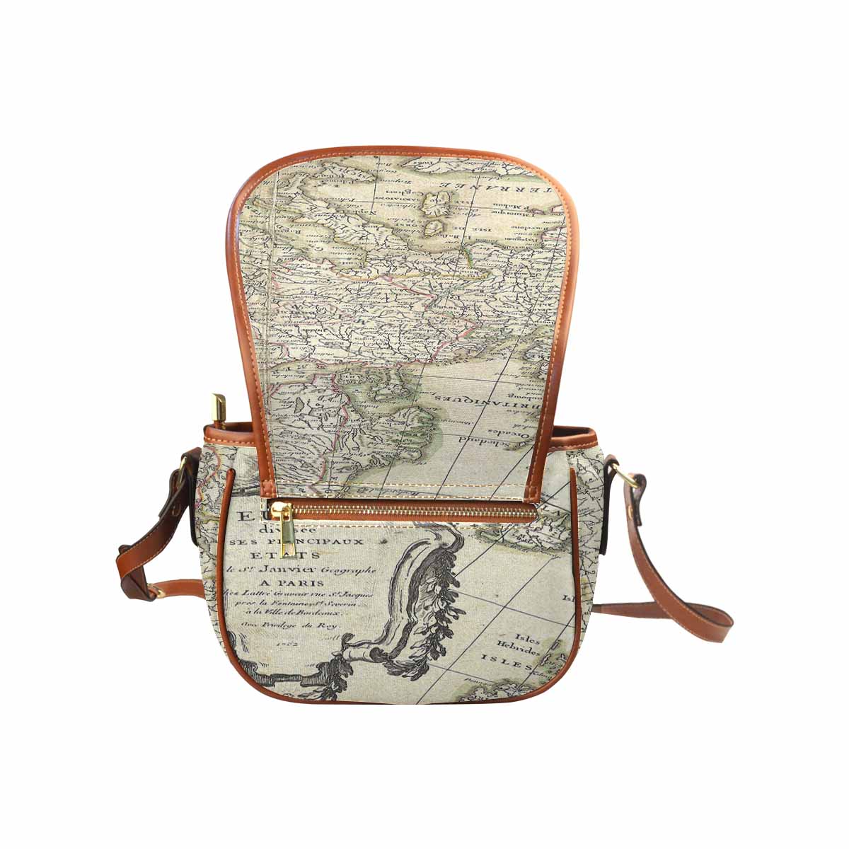 Antique Map design Handbag, saddle bag, Design 3
