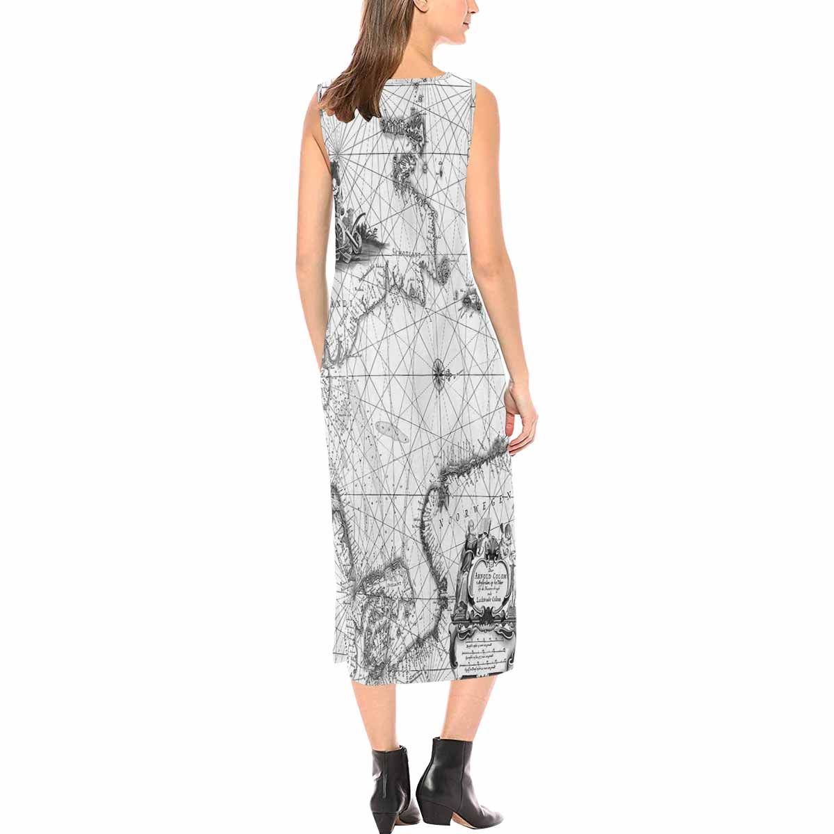 Antique Map chic long dress, Design 45