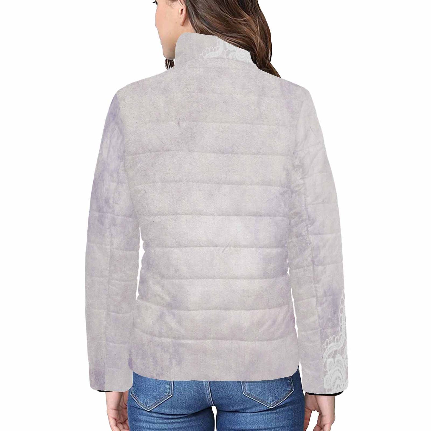 Victorian Lace print womens padded quilted jacket, design 40