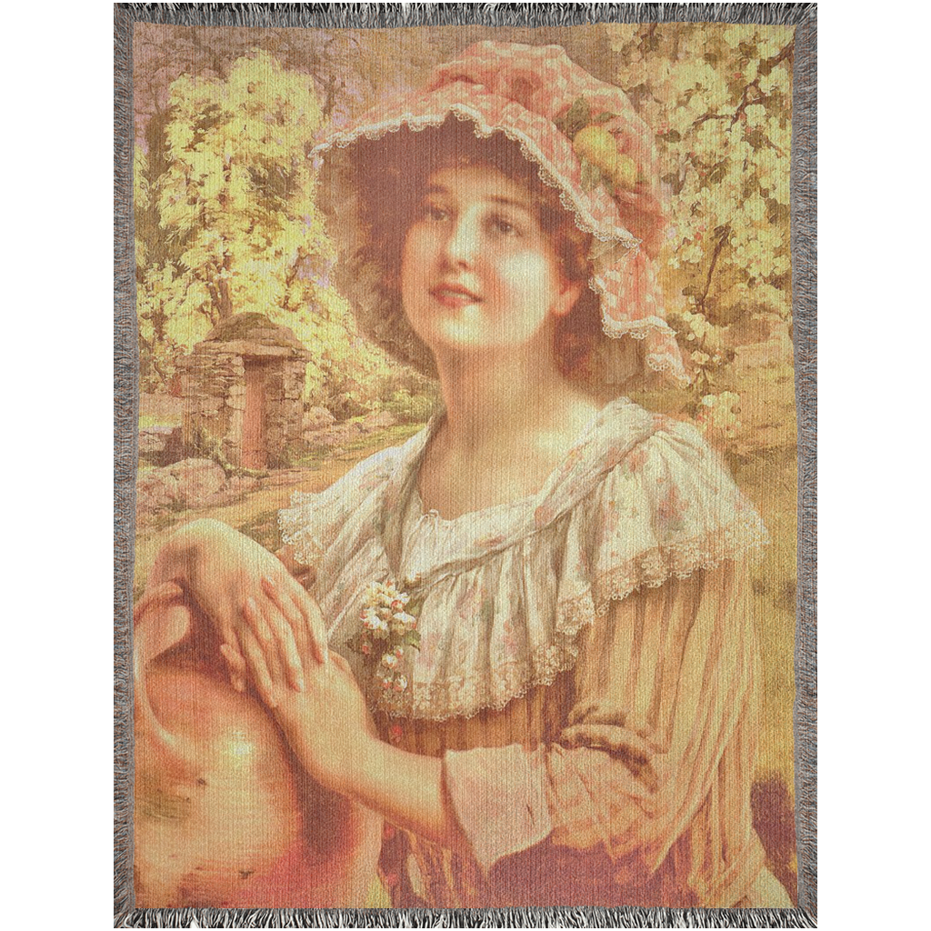 100% cotton Victorian Lady design design woven blanket, 50 x 60 or 60 x 80in, COUNTRY SPRING