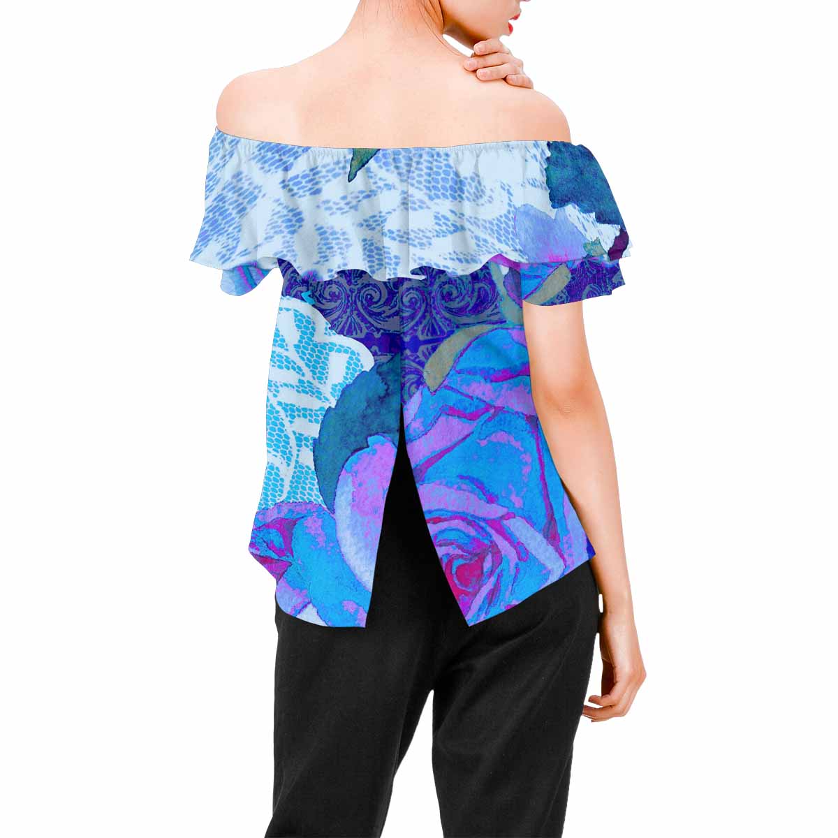 Victorian Lace print Chiffon Blouse, design 20