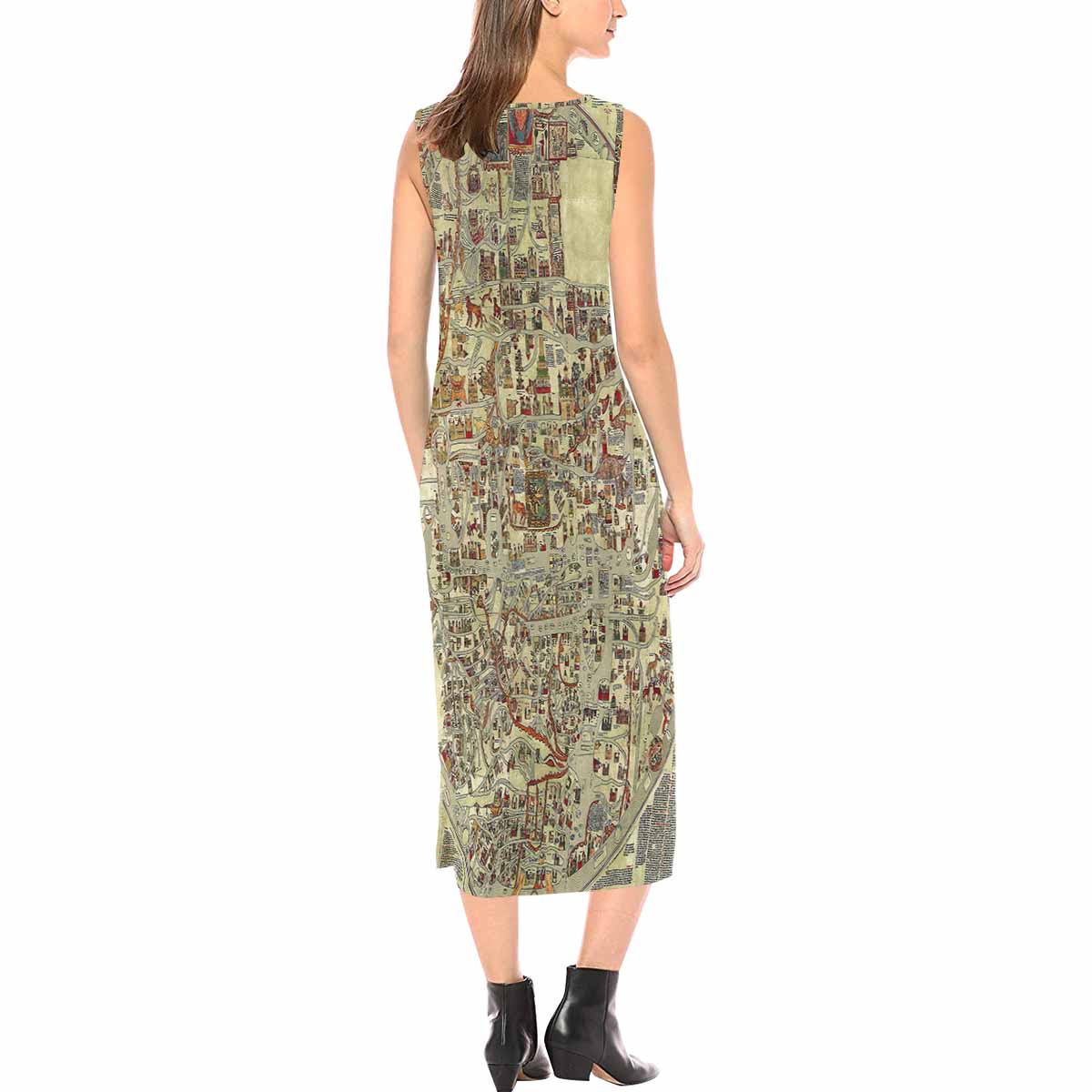 Antique Map chic long dress, Design 20