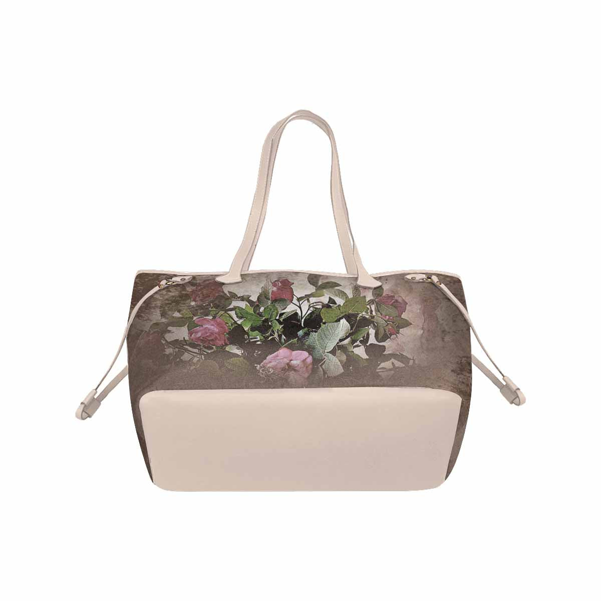 Vintage Floral Handbag, Classic Handbag, Mod 1695361 Design 22x, BEIGE/TAN TRIM