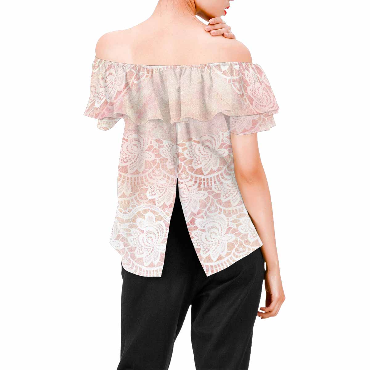 Victorian Lace print Chiffon Blouse, design 38