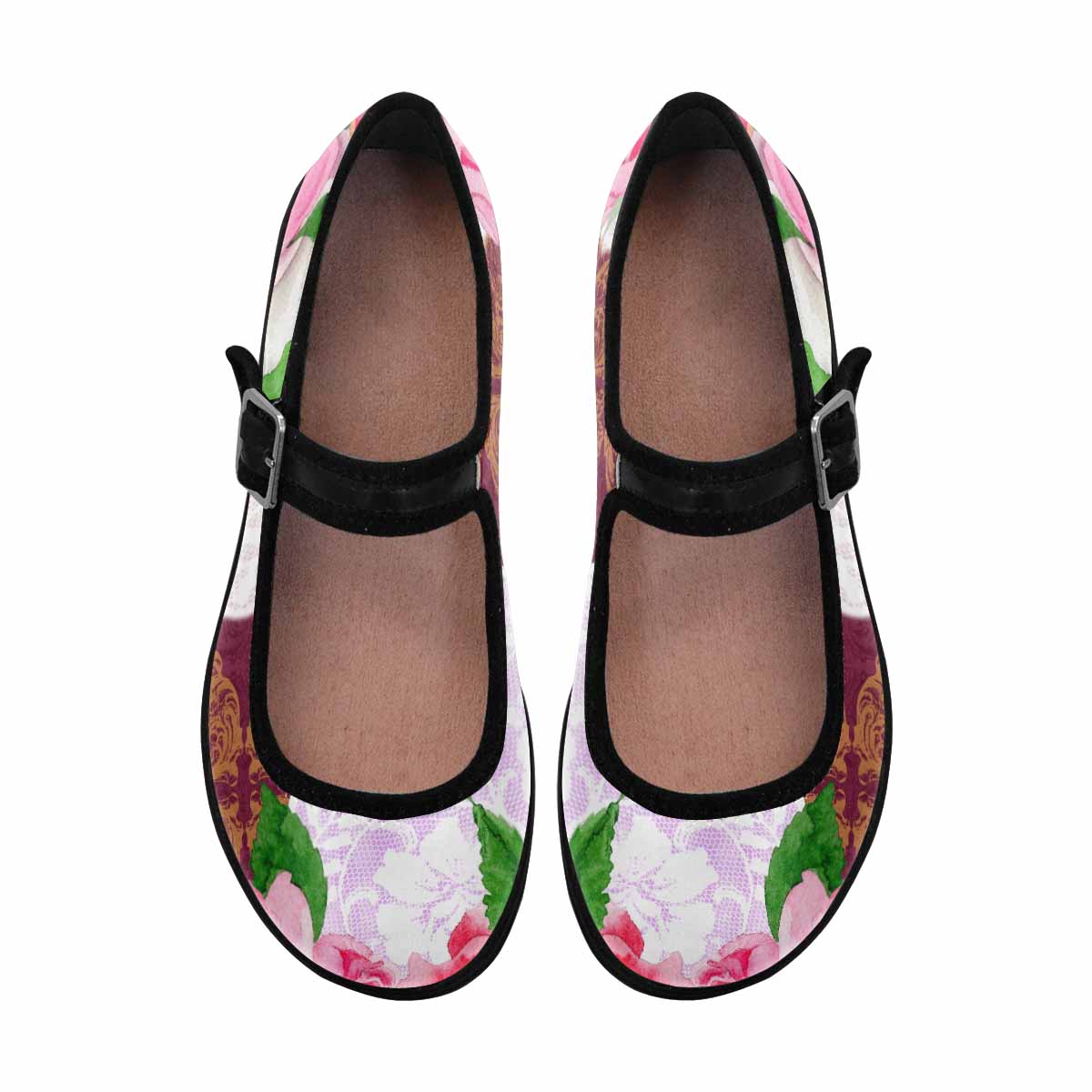 Victorian lace print, cute, vintage style women's Mary Jane shoes, design 19
