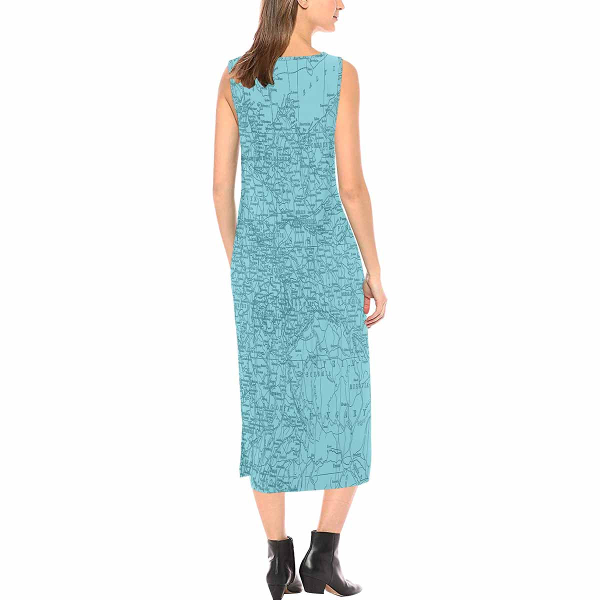 Antique Map chic long dress, Design 51