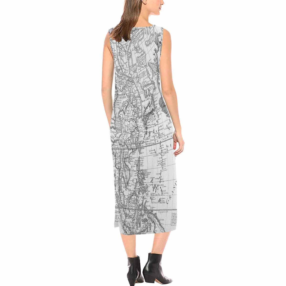 Antique Map chic long dress, Design 54