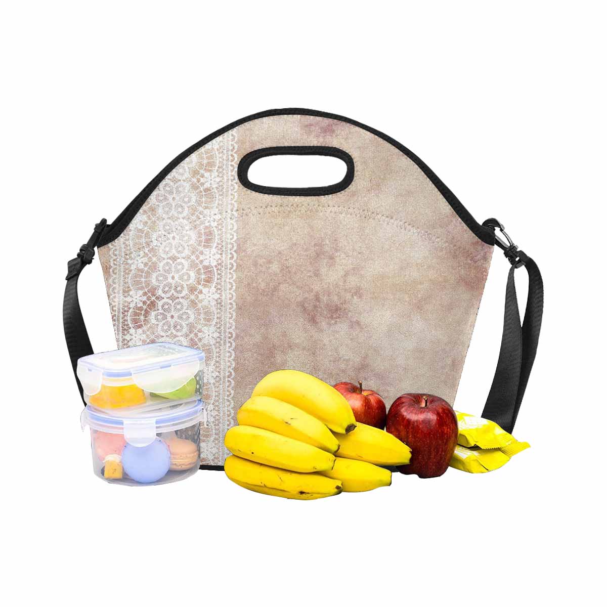 Victorian lace print insulated lunch bag, design 35