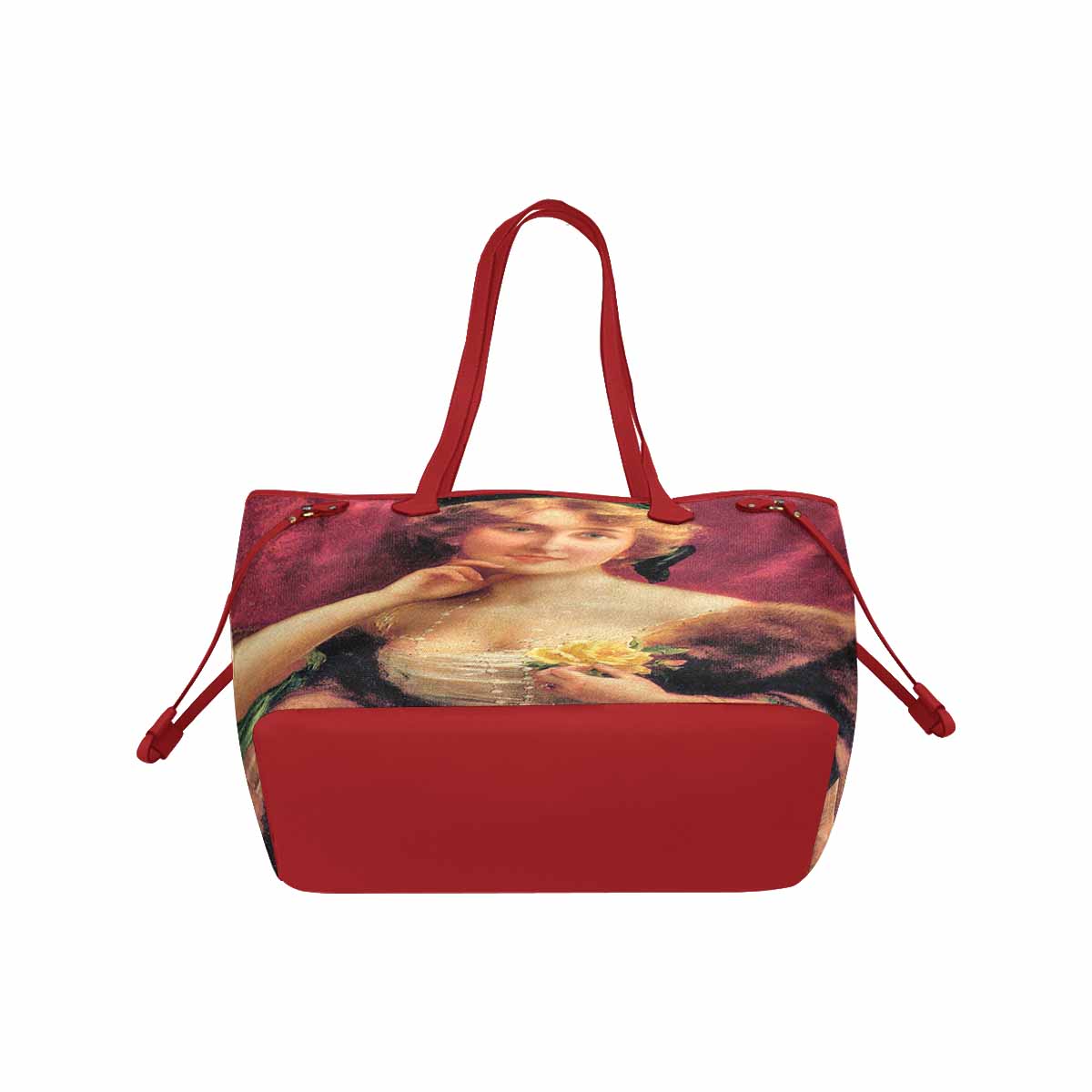 Victorian Lady Design Handbag, Model 1695361, Elegant Lady With A Yellow Rose, RED TRIM