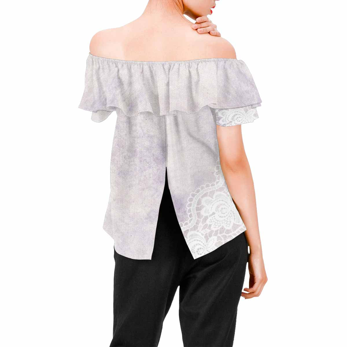 Victorian Lace print Chiffon Blouse, design 40