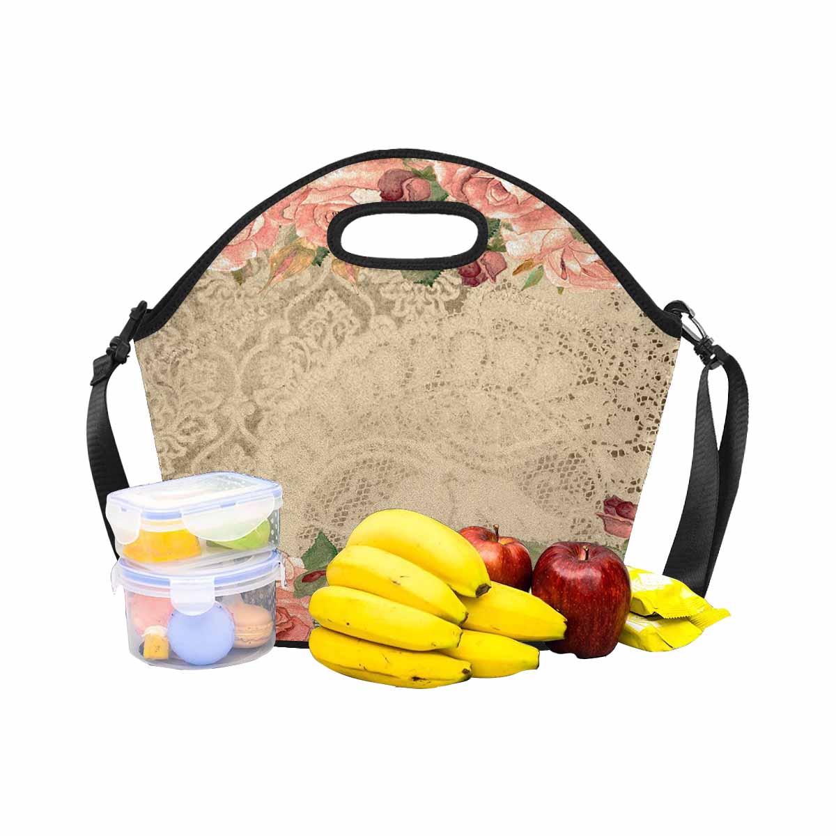 Victorian lace print insulated lunch bag, design 25