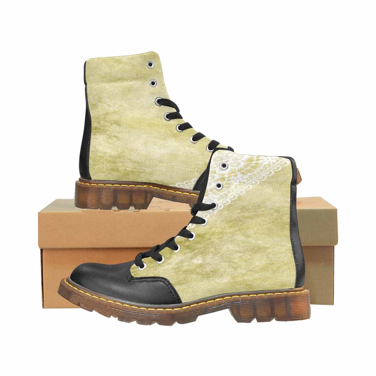 Victorian lace print, cute but tough, Winter walk about boots, design 43