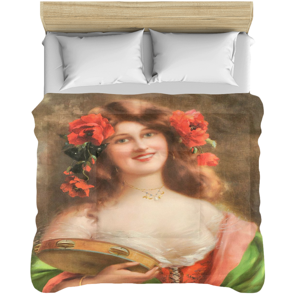 Victorian lady design comforter, twin, twin XL, queen or king, Tambourine Girl