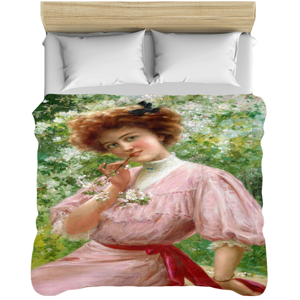 Victorian lady design comforter, twin, twin XL, queen or king, Pretty In Pink