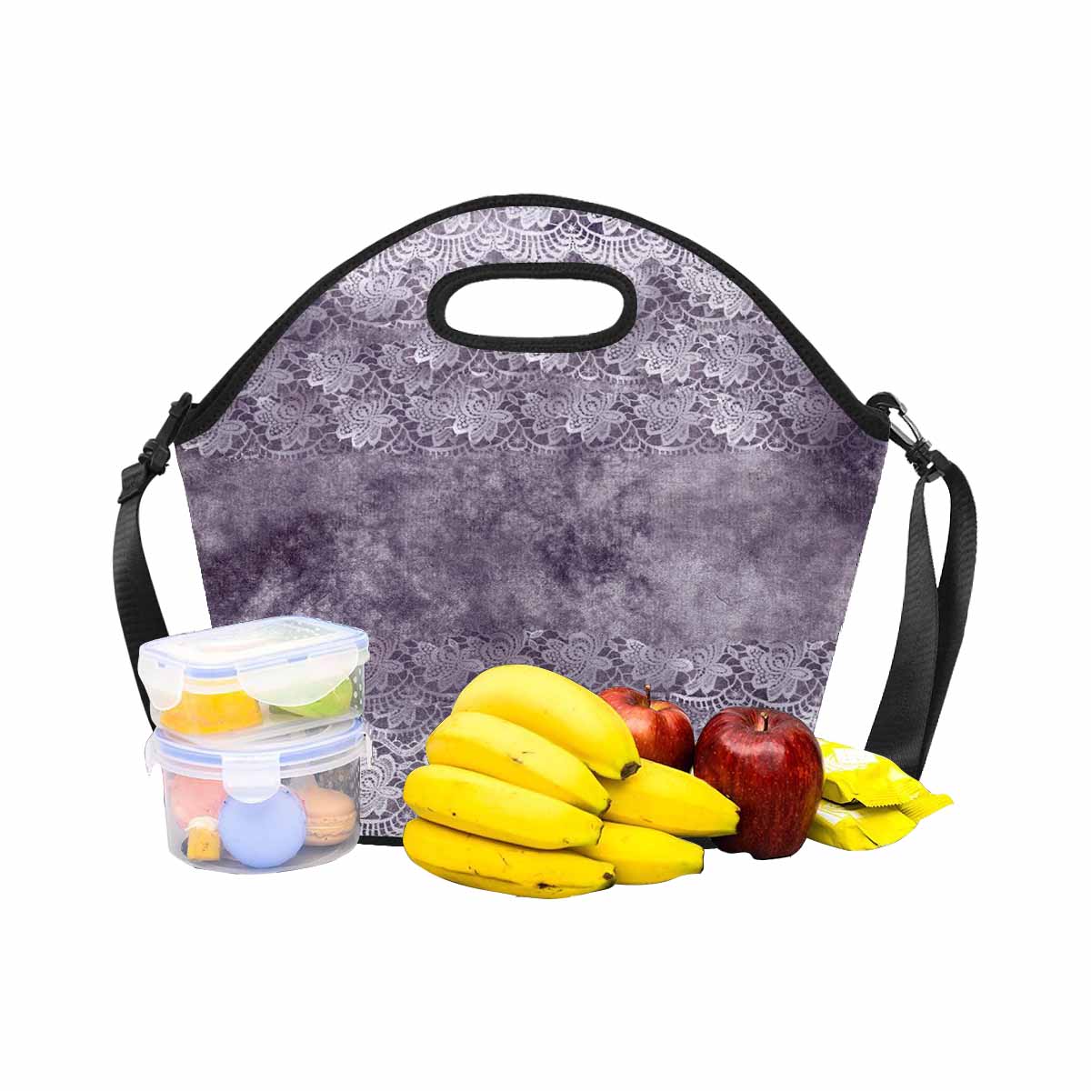 Victorian lace print insulated lunch bag, design 39