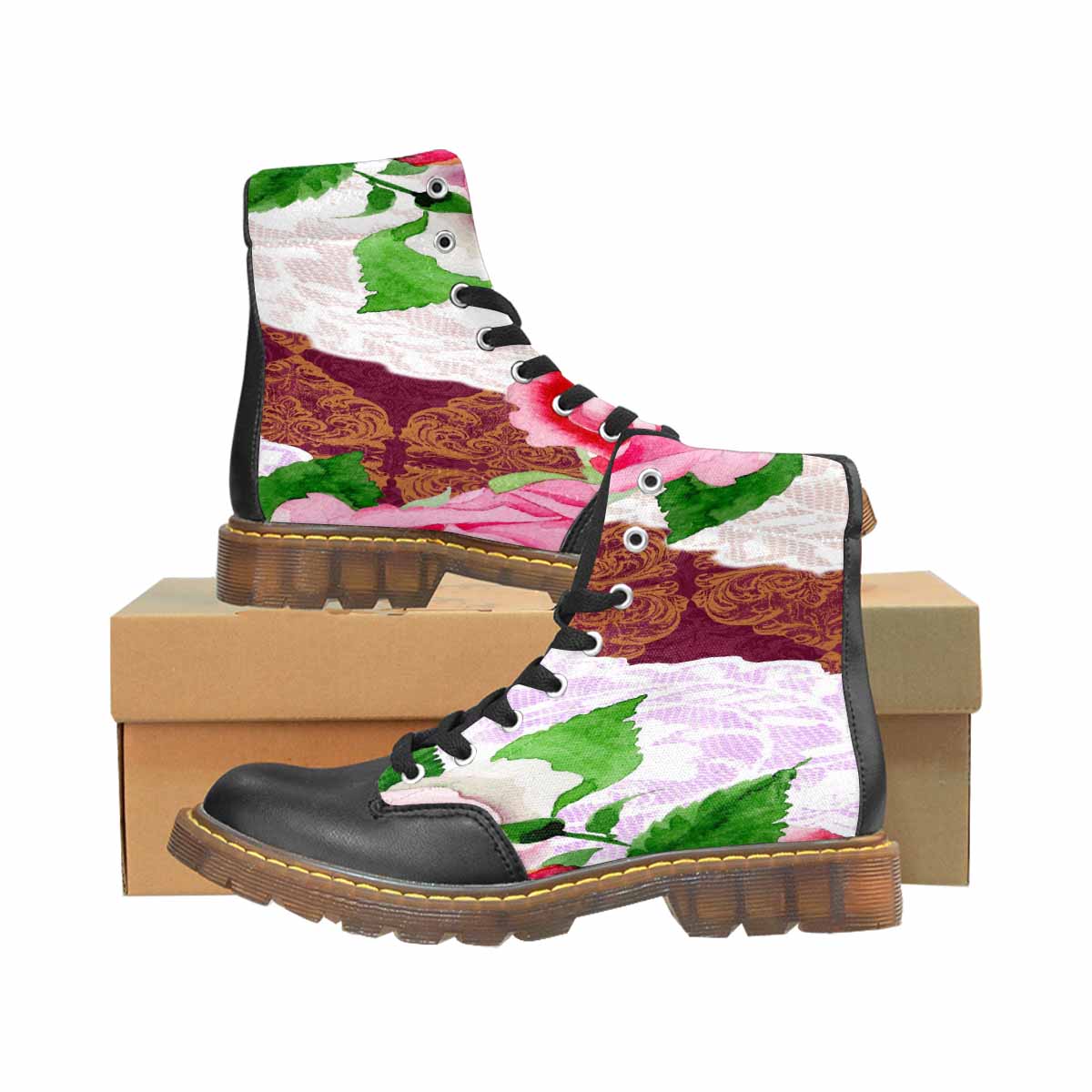 Victorian lace print, cute but tough, Winter walk about boots, design 19