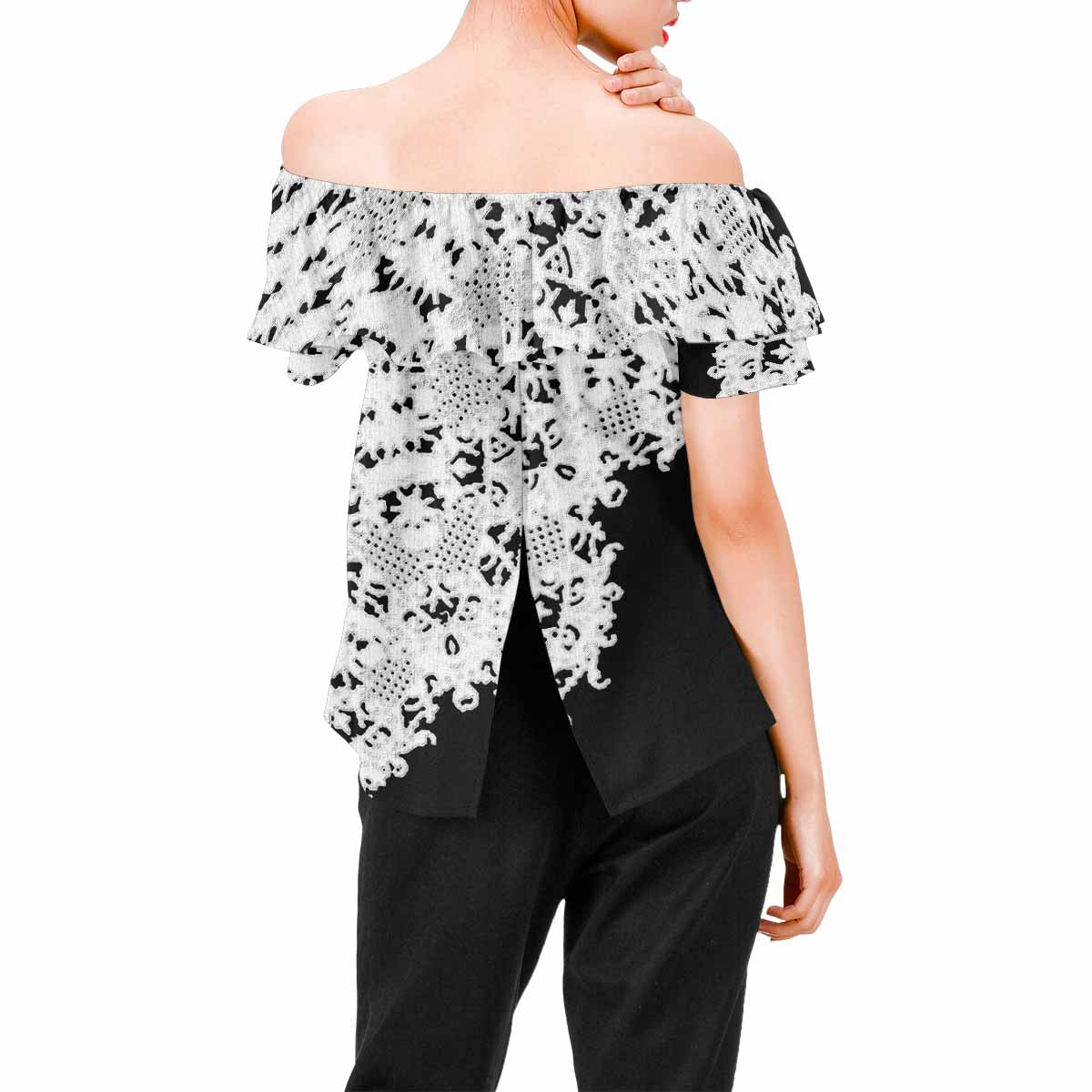 Victorian Lace print Chiffon Blouse, design 50