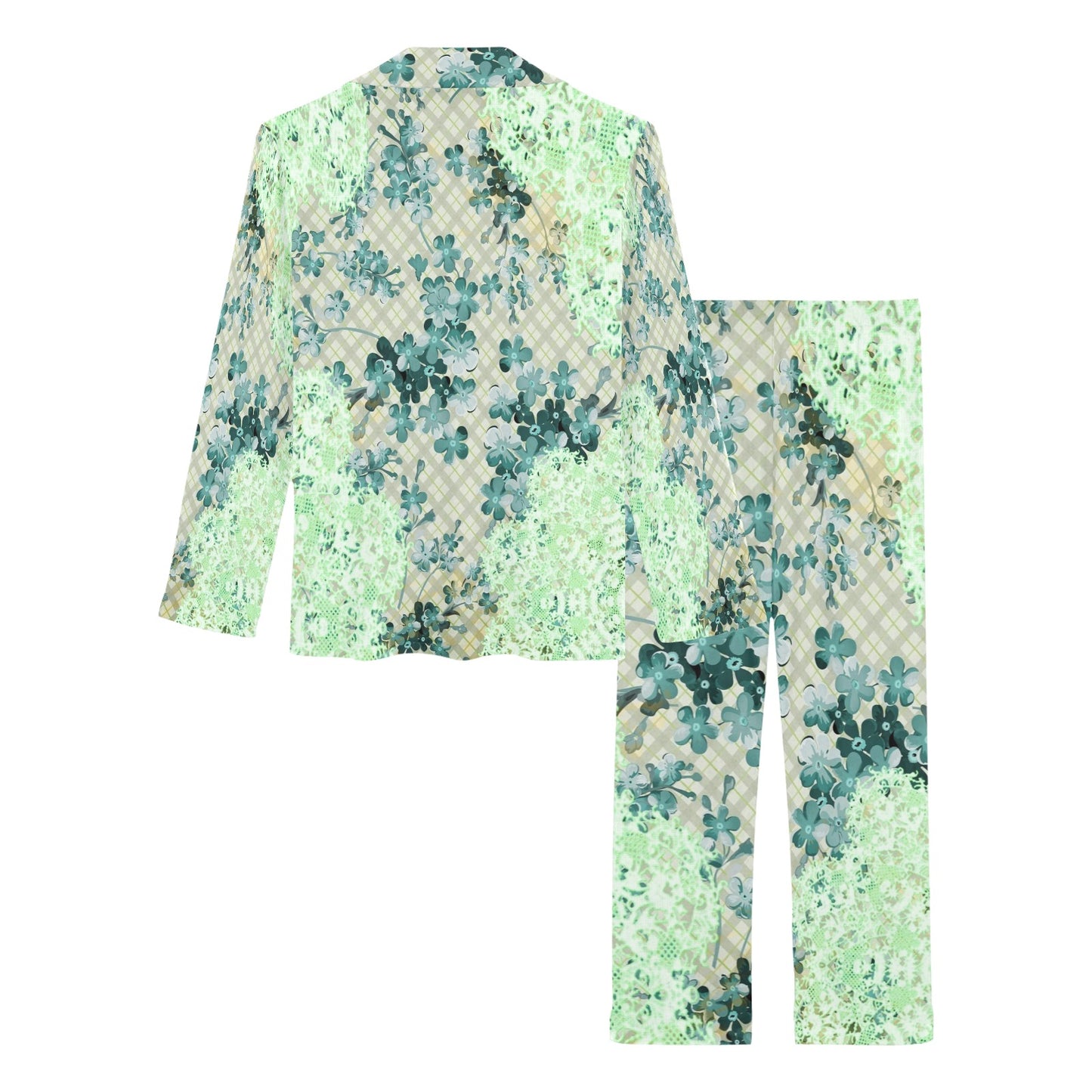 Victorian printed lace pajama set, design 53 Women's Long Pajama Set (Sets 02)