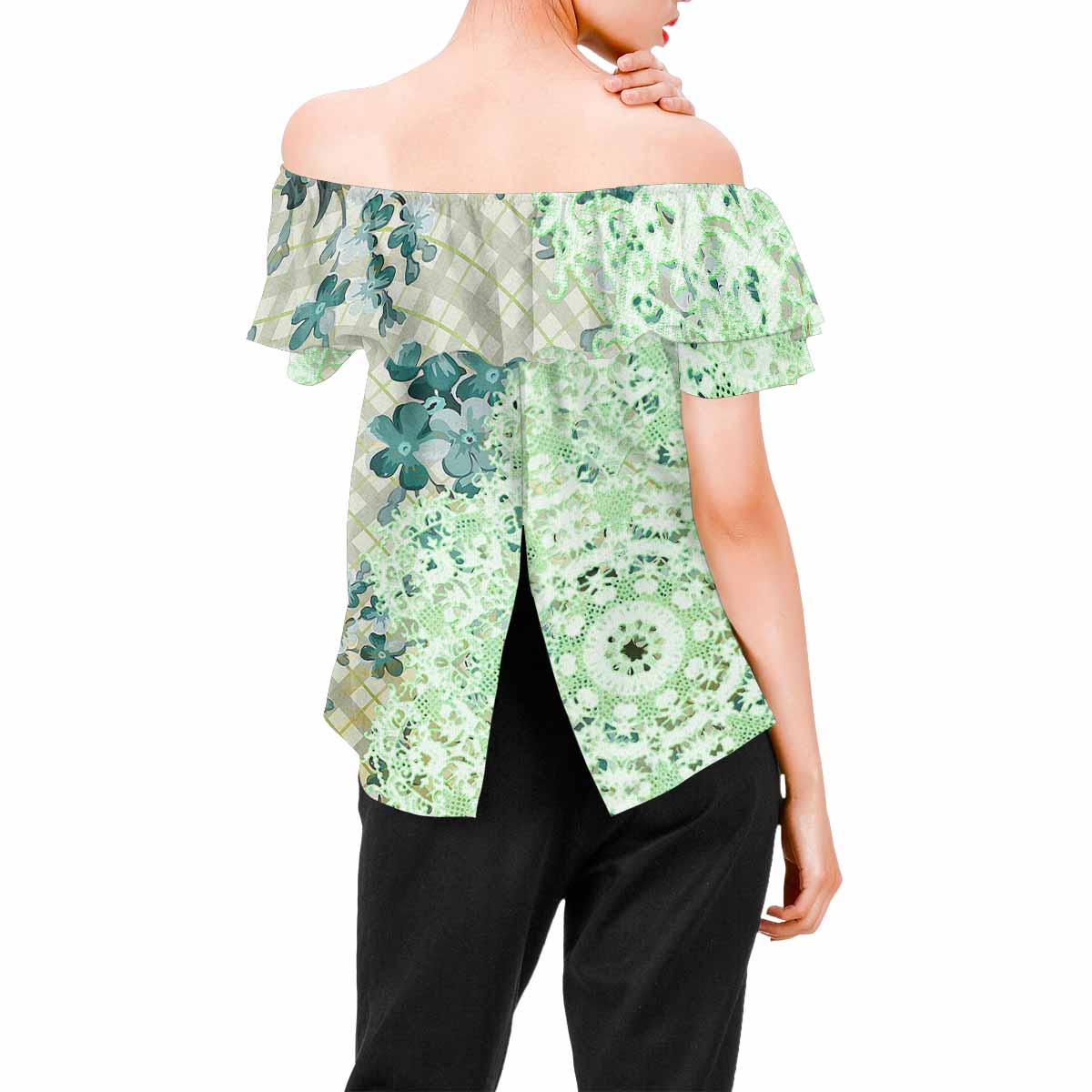 Victorian Lace print Chiffon Blouse, design 53