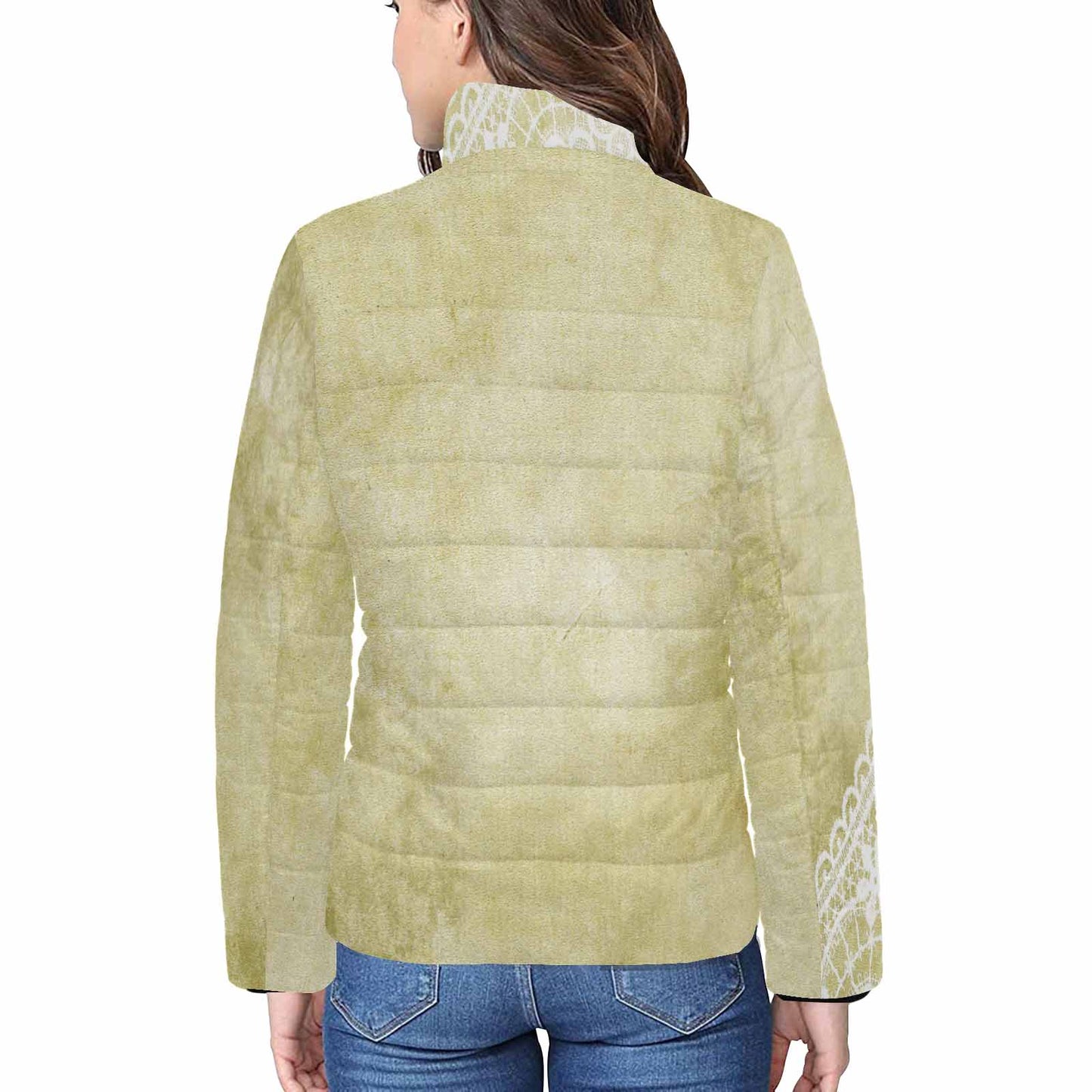 Victorian Lace print womens padded quilted jacket, design 43