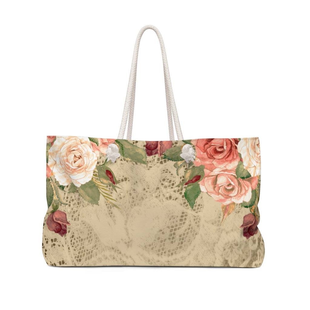 Victorian lace print weekender bag, large, design 25