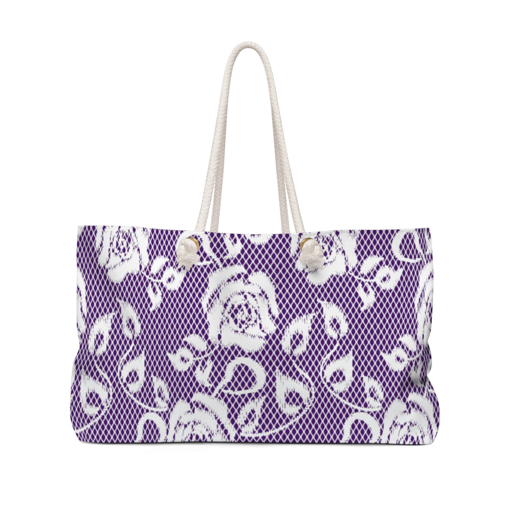 Victorian lace print weekender bag, large, design 18