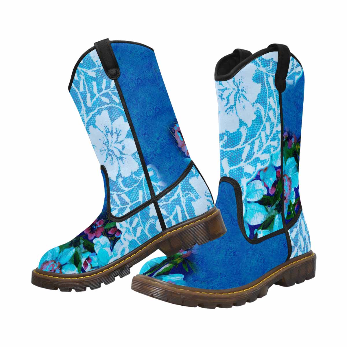 Victorian lace print, western lumber boots, design 49